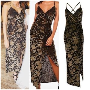 Allana Devore Velvet Thigh Split Maxi Dress